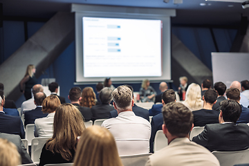 Image showing Round table discussion at business conference event.