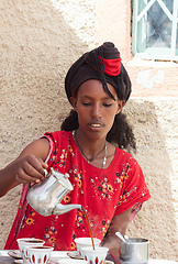 Image showing Ethiopian traditional Coffee ceremony, crafting street bunna coffee, Tigray Region Etiopia