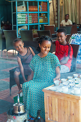 Image showing Ethiopian traditional Coffee ceremony, crafting street bunna coffee, Melkasa Etiopia