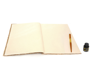 Image showing Hemp Notebook with Retro Writing Equipment