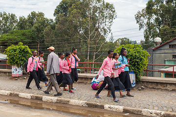Image showing Ethiopian students behind secondary school in Gondar, Ethiopia