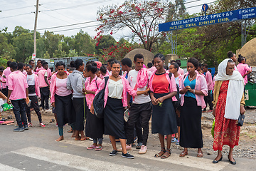 Image showing Ethiopian students behind secondary school in Gondar, Ethiopia