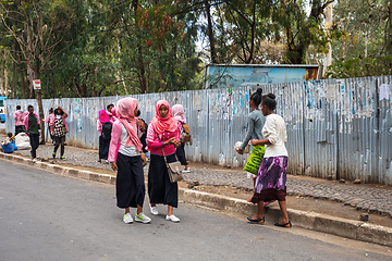 Image showing Ethiopian students behind secondary school in Gondar, Ethiopia