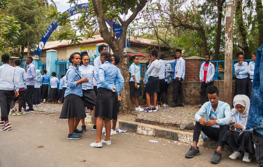 Image showing Ethiopian students behind secondary school in Gondar, Ethiopia