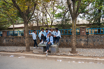 Image showing Ethiopian students behind secondary school in Gondar, Ethiopia