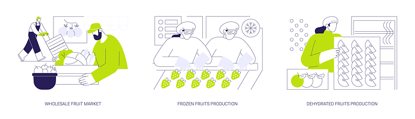 Image showing Fruits selling and processing abstract concept vector illustrations.