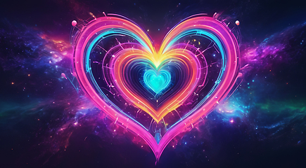 Image showing Abstract bright multicolored cosmic heart on a space background