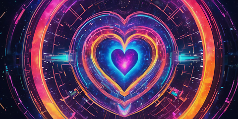 Image showing Abstract bright multicolored cosmic heart on a space background