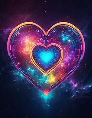 Image showing Abstract multicolored futuristic heart on a space background