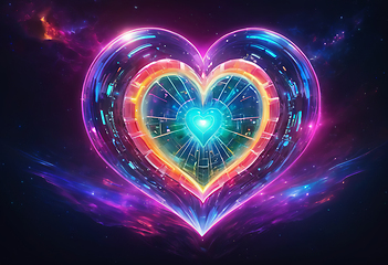 Image showing Abstract bright multicolored cosmic heart on a space background