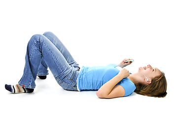 Image showing Teenage girl listening to music