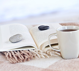 Image showing Relaxing reading with tea