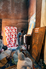 Image showing Orthodox christian Ethiopian people inside famous rock-hewn church, Lalibela Ethiopia people diversity,