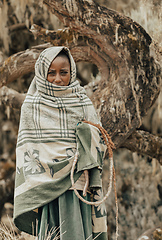 Image showing Ethiopian shepherdess girl, Simien Mountains, Ethiopia