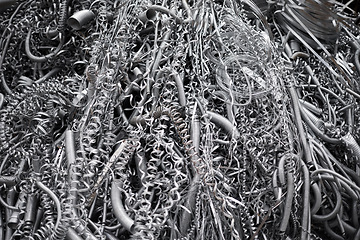 Image showing Metal shaving, wire and abstract of material with scrap, manufacturing and industry maintenance. Design, aluminium and waste with texture for production, construction and recycling for environment