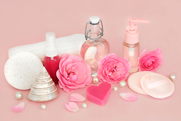 Image showing  Pink Rose Flower Spa Beauty Treatment Products