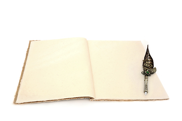 Image showing Retro Feather Quill Pen with Hemp Notebook