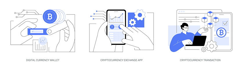 Image showing Cryptocurrencies applications isolated cartoon vector illustrations se