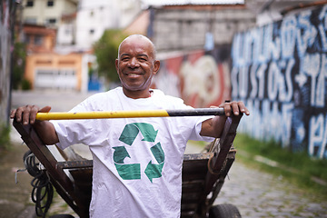 Image showing Man, portrait and street cleaner for environment or garbage pollution for recycle, sustainability or waste management. Male person, face and broom in Latin America for rubbish dirt, junk or refuse