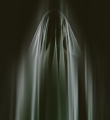 Image showing Veil, woman and shadow for ghost, horror and supernatural with scary silhouette on black background. Surreal, dark and person for monster, paranormal and terror for superstition on halloween