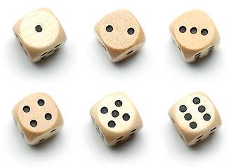 Image showing Wooden dice, all numbers