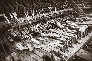 Image showing Old broken piano. Black an white picture