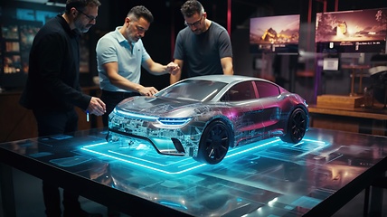 Image showing Futuristic Car Design Meeting in a Modern Office