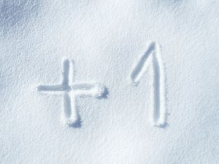 Image showing Snow, writing and numbers with addition, plus and font on ice and symbols outdoor in winter. Text, mathematics and practice with arithmetic for knowledge and education with cold weather and equation