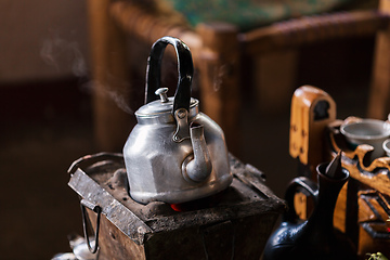 Image showing Ethiopian coffee ceremony with aromatic frankincense. Debre Libanos, Ethiopia