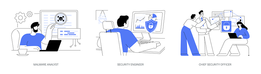 Image showing Cybersecurity professions isolated cartoon vector illustrations se