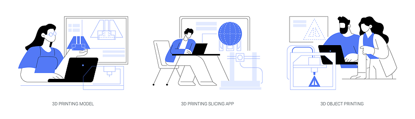 Image showing 3D printing process isolated cartoon vector illustrations se