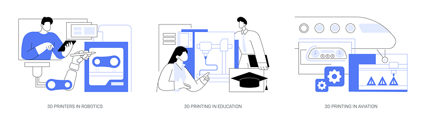 Image showing 3D printing applications isolated cartoon vector illustrations se