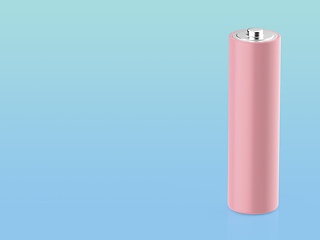 Image showing Pink AA size battery on blue background