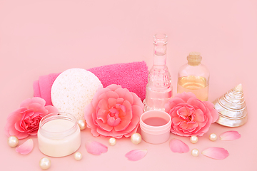 Image showing Rose Flower Health Spa Beauty Treatment Products 