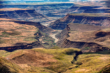 Image showing Beautiful mountain landscape with canyon and dry river bed, Somali Region. Ethiopia