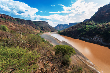 Image showing canyon and river Blue Nile, Amhara Region. Ethiopia wilderness landscape, Africa