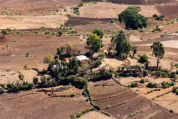 Image showing Beautiful mountain landscape with traditional Ethiopian houses Oromia Region Ethiopia, Africa.