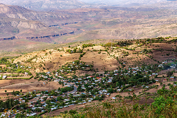 Image showing Beautiful mountain landscape with traditional ethiopian houses Southern Nations Ethiopia, Africa.