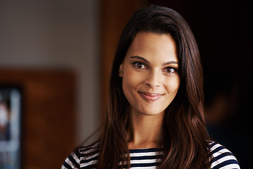 Image showing Woman, portrait and confident employee in office, work and pride for tasks in creative business. Female person, entrepreneur and opportunity for career development, startup company and job in Brazil