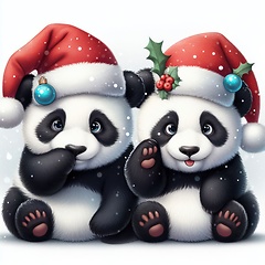 Image showing cute pandas wearing santa hats