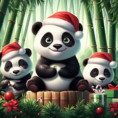 Image showing cute pandas wearing santa hats