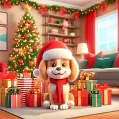 Image showing gorgeous puppy dog wearing santa hat