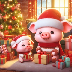 Image showing cute little pigs wearing santa hats 