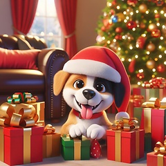 Image showing cute 3d art puppy with santa hat