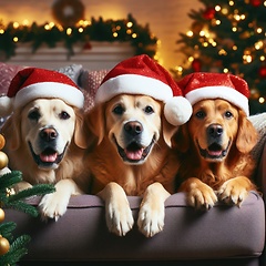 Image showing three dogs wearing santa hat 