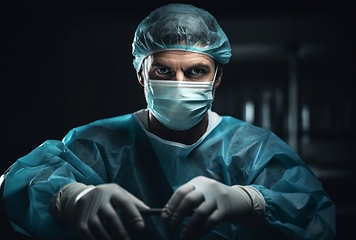 Image showing Close-up portrait of a doctor in a medical mask, symbolizing dedication and commitment to healthcare in the pandemic era