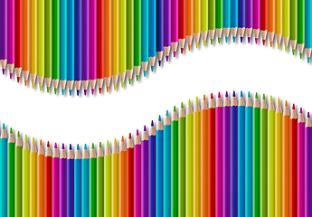 Image showing Set of color wooden pencil in wave shape on white background