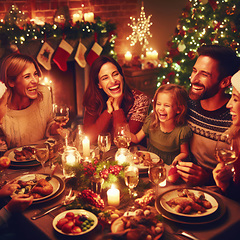 Image showing family enjoying christmas together in decorated home generative