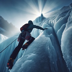 Image showing ice climber scaling an icy mountain