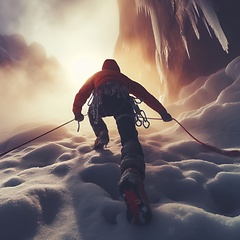 Image showing ice climber scaling an icy mountain